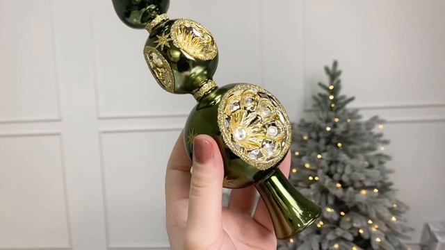 Ёлочная верхушка СТИПЛ, стекло, зелёная, 30 см, ABT634700-2