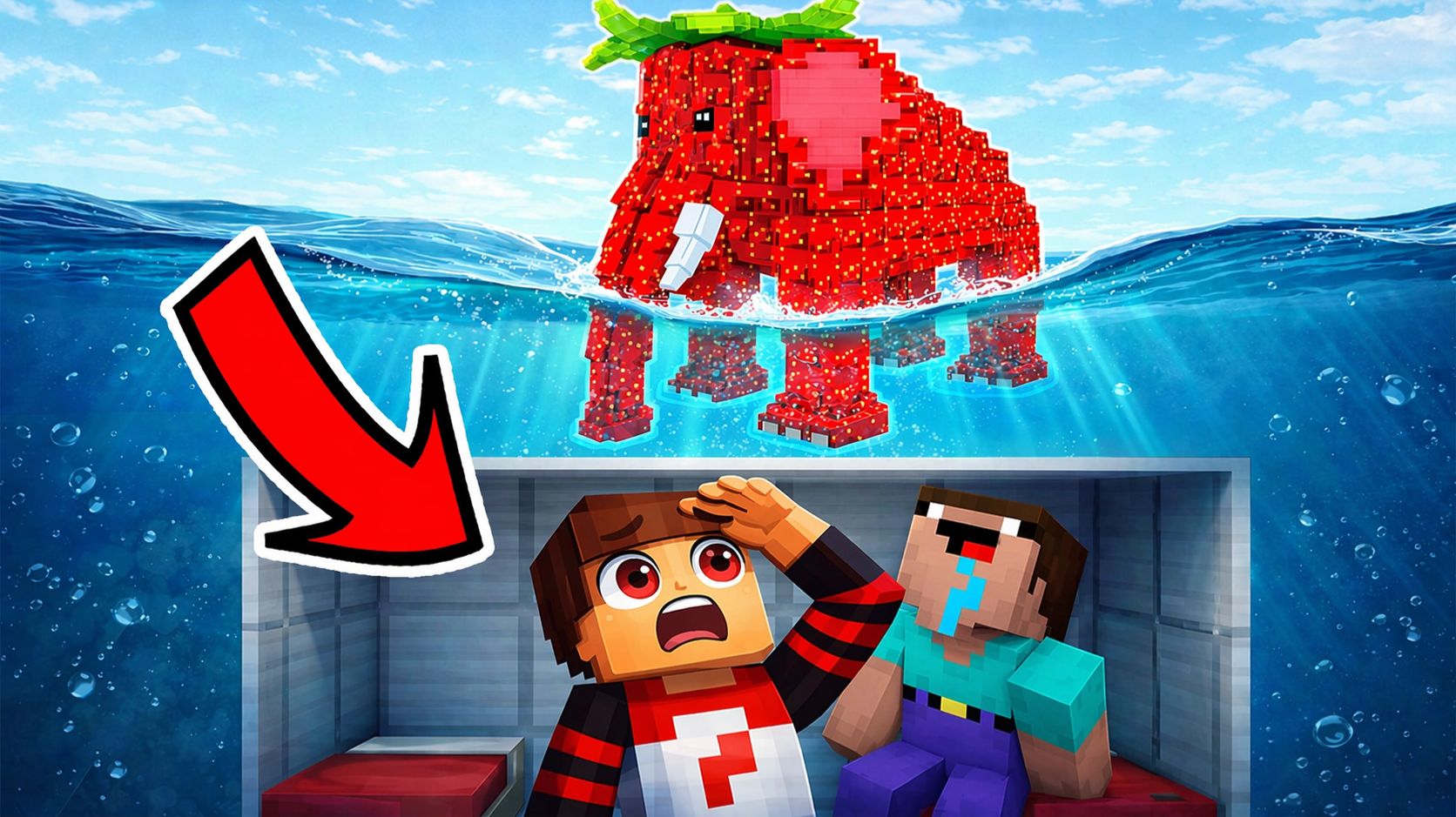 🐘 Я ПОСТРОИЛ ПОДВОДНЫЙ БУНКЕР от STRAWBERRY ELEPHANT  БРЕЙНРОТ ИЗ РОБЛОКС В МАЙНКРАФТЕ