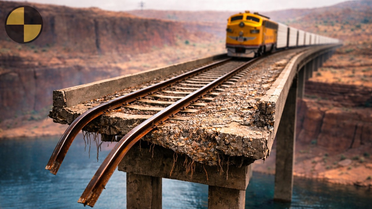 Поезда пересекают повреждённый мост | BeamNG Drive