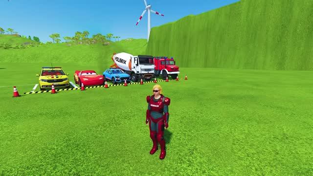 Полиция пожарные и скорая помощь машинки для детей грузовики перевозят людей - синий трактор