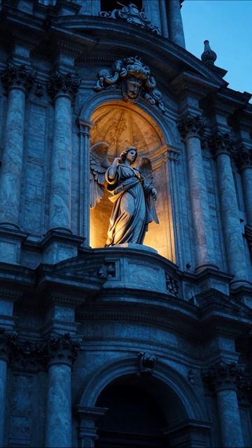 Ночной ангел: освещение исторической скульптуры #искусство #архитектура #ночнойгород