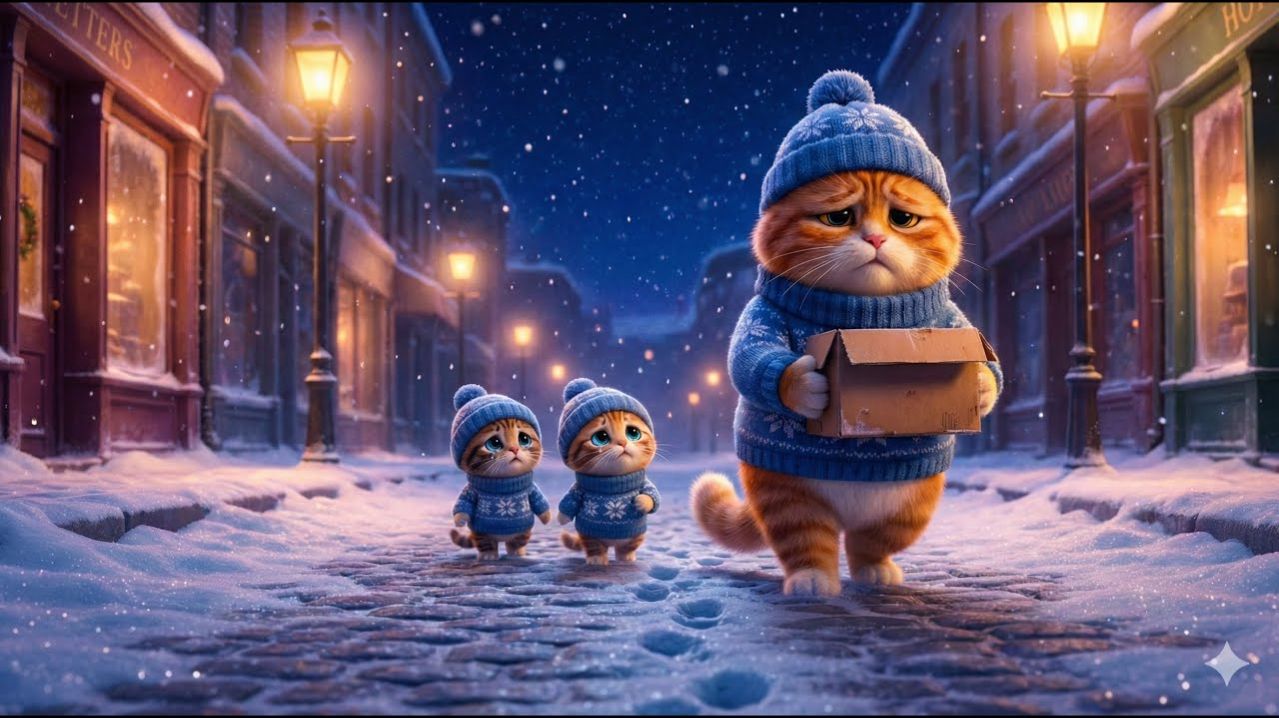 🥶 Суровая зима вынуждает кошачью семью покинуть свой дом 🐱 | Эмоциональная история от нейросети