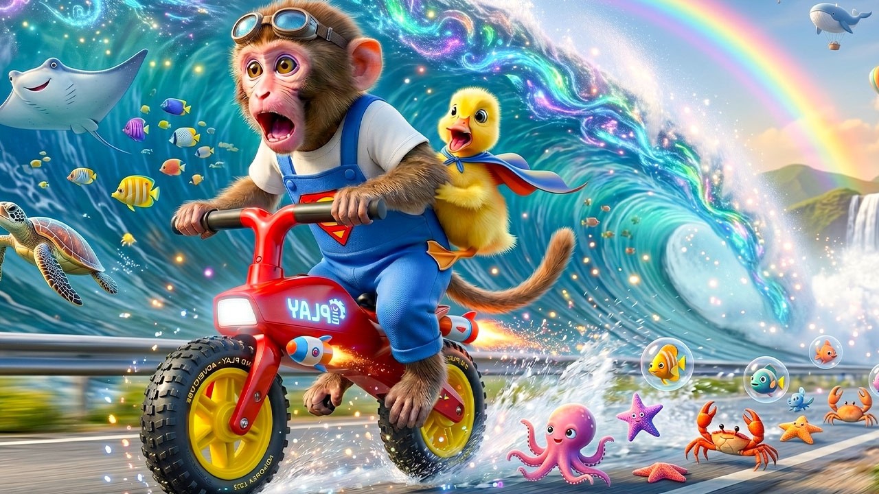 Мультики для детей. Обезьянка убегает от наводнения, мультик/мультик про обезьянку