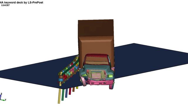 Роликовое дорожное ограждение моделирование удара грузового автомобиля.