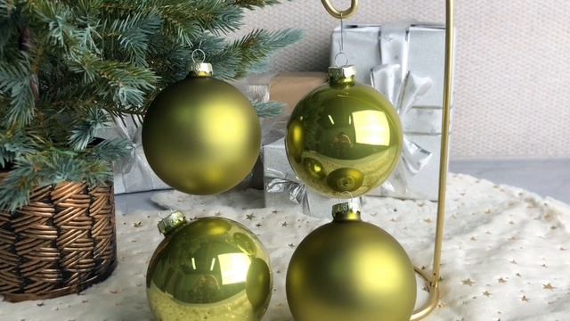 Набор стеклянных шаров матовых и глянцевых, оливковый Mix, 100 мм, 4 шт., 2000204