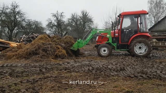 Фронтальный погрузчик Керланд F500  в работе с минитрактором Dongfeng DF-244С-G2
