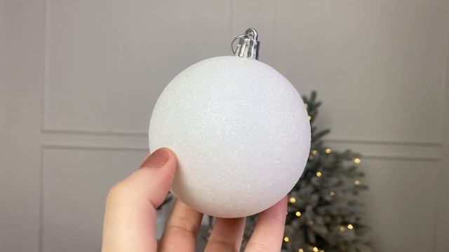 Набор однотонных пластиковых шаров, глиттер, белые, 80 мм, упаковка 6 шт., 1000086