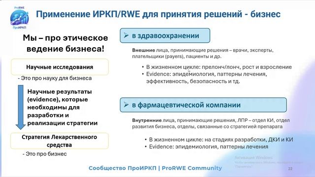 Вебинар №1. Стратегия ИРКП/RWE.  Стратегический анализ. Стратегия RWE для препарата/заболевания.