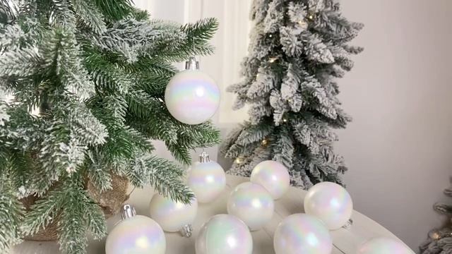 Набор однотонных пластиковых шаров глянцевых, цвет: белый перламутр, 80 мм, упаковка 6 шт., 022054