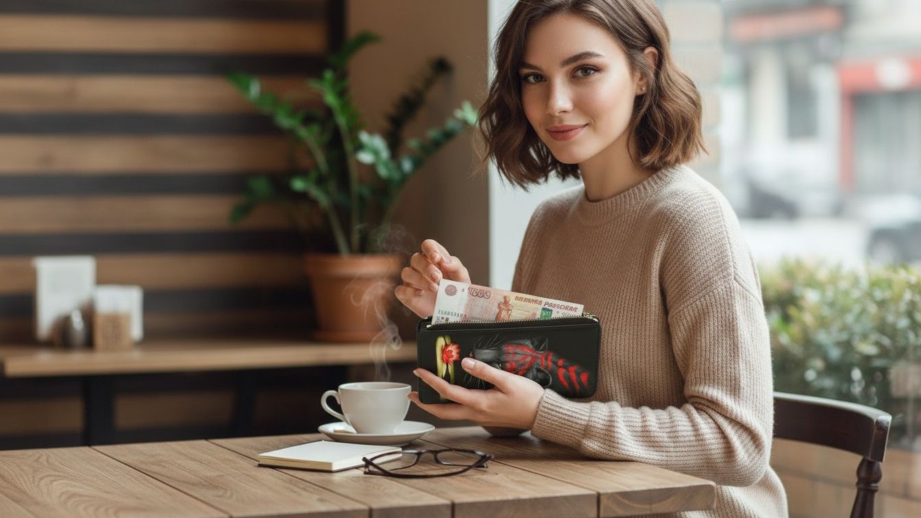 Женский кожаный кошелек с рисунком ручной работы 