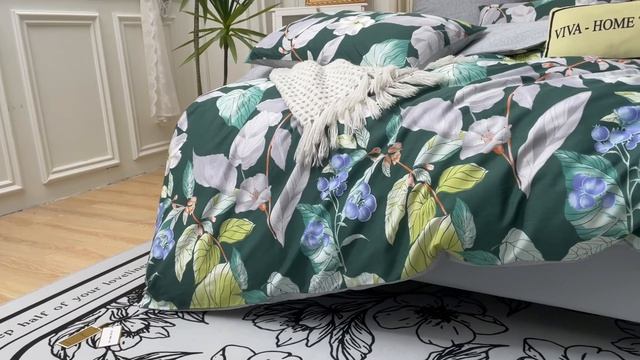 Комплект постельного белья на резинке Делюкс Сатин 100% хлопок «Зеленый сад»