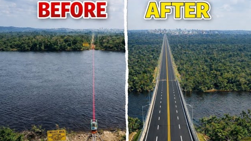 Строительство моста, от начала до конца. Таймлапс.