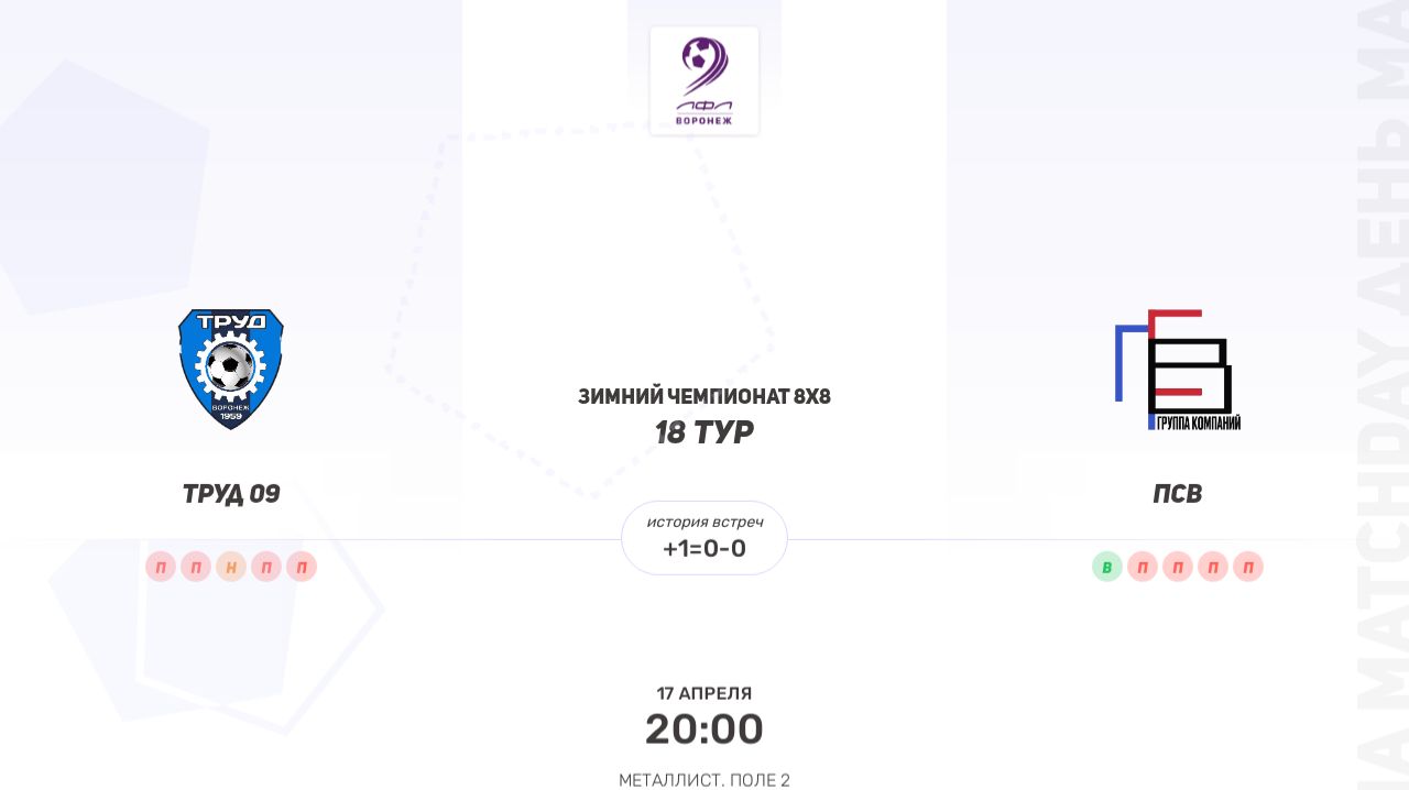 Труд 09 × ПСВ. Вторая лига. Зимний чемпионат 8х8