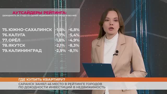 Саранск занял 46 место в рейтинге городов по доходности инвестиций в недвижимость