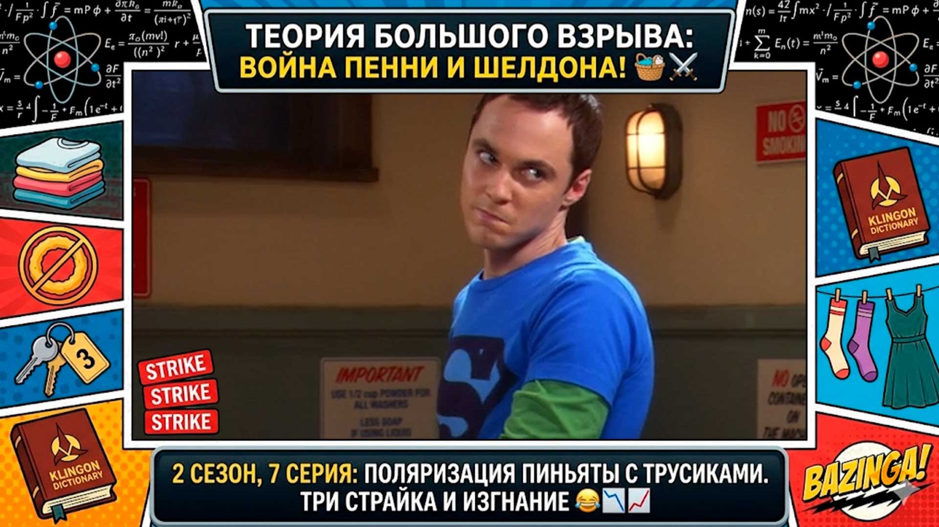 Теория Большого Взрыва|2 сезон 7 серия:Поляризация пиньяты с трусиками.Война Шелдона и Пенни! 🧺⚔️👗