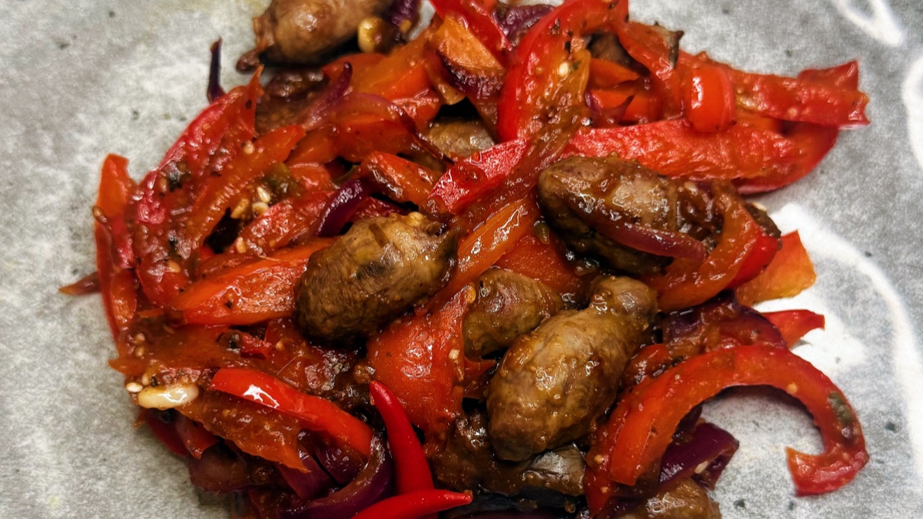 Стир-фрай из куриных сердечек