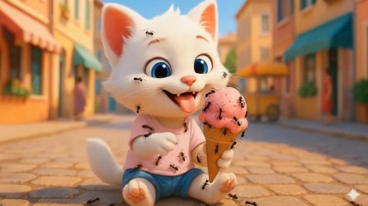 Милый котёнок против мороженого 🍦😂 | Самая смешная история о коте от нейросети