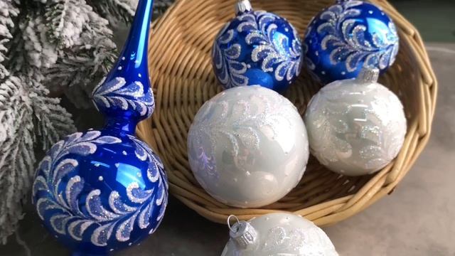 Набор елочных игрушек УТРЕННИЙ, синий, верхушка+4х62 мм+4х75 мм, С1305-син