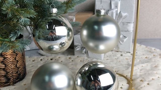 Набор стеклянных шаров матовых и глянцевых, цвет: серебряный, 100 мм, 4 шт., 141501/2000208