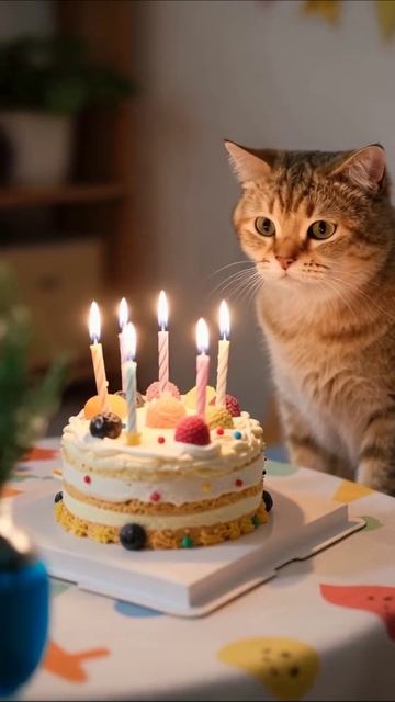Котенок и торт: удивительное день рождения! #кот #торт #праздник