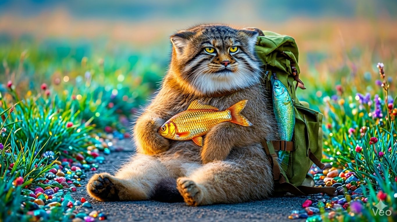 Один день😺 Манула: Ловля рыбы, приготовление пищи и еда 🐟😺🎬 МУЛЬТИК ДЛЯ ДЕТЕЙ, мультфильм, кошка