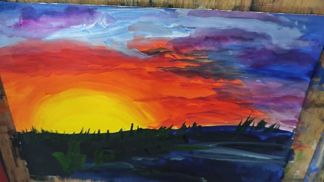 рисуем пейзаж с жирафами гуашью