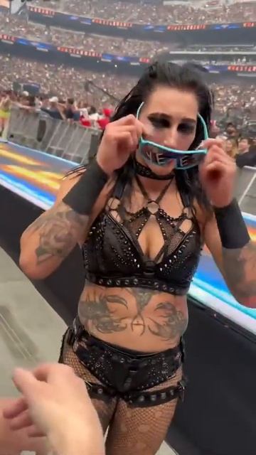 Rhea Ripley Picked Up A Fan's Shades And Hit The YEET  #WWE #WrestleMania