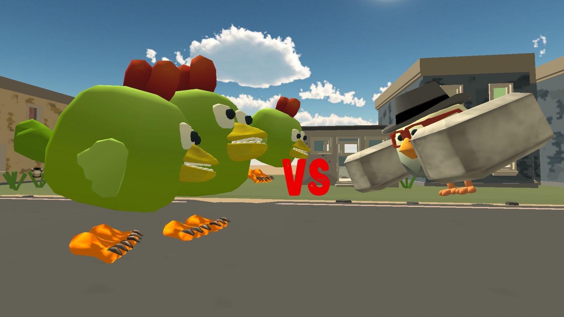 Разработчик Чикен Гана VS три зомби