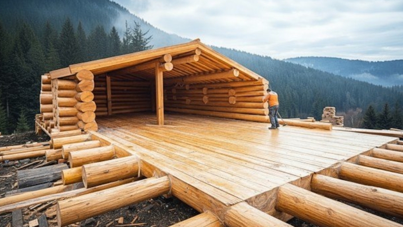 Друзья построили дом из гигантских брёвен за 3 года.