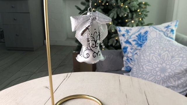 Елочное украшение колокольчик СЕРЕБРИСТЫЙ, серебряный орнамент, 85 мм, С1359-сереб