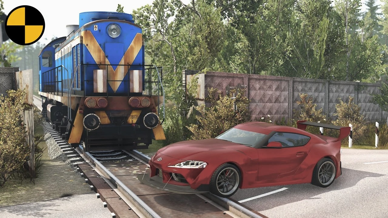 Проезд автомобилей через железнодорожный переезд. Сценарий 2 | BeamNG Drive