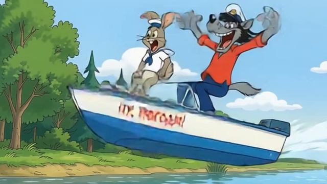 Ну погоди! Заец и Волк мчатся на катере
