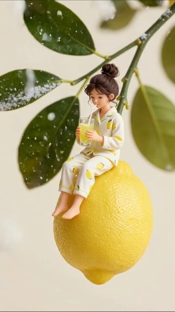 Девочка на лимоне: утро с лимонадом #иллюстрация #креатив #арт
