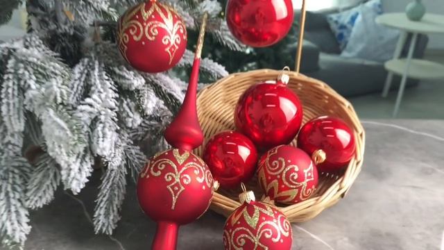 Набор елочных игрушек ВЕЧЕРНИЙ, красный, верхушка+4х62 мм+4х75 мм, С1463-кр