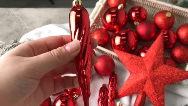 Набор однотонных елочных шаров и украшений НОВОГОДНИЙ, цвет: красный, упаковка 33 шт., 023372