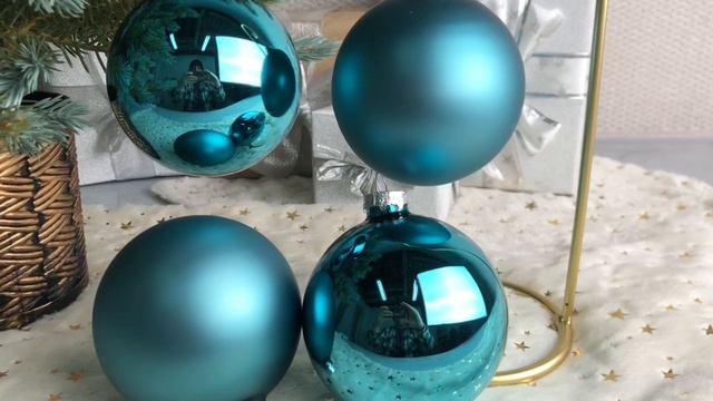 Набор стеклянных шаров матовых и глянцевых, бирюзовый Mix, 100 мм, 4 шт., 2000195