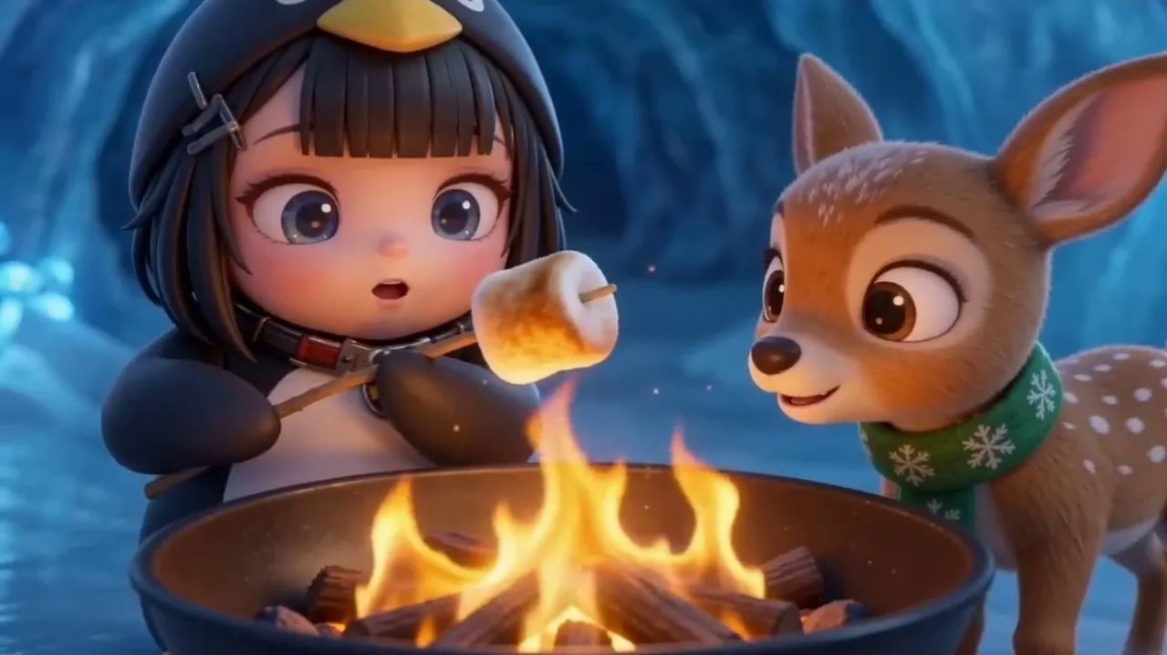 Уютный зимний кемпинг в светящейся ледяной пещере ☀️ Волшебство пингвинов и северных оленей