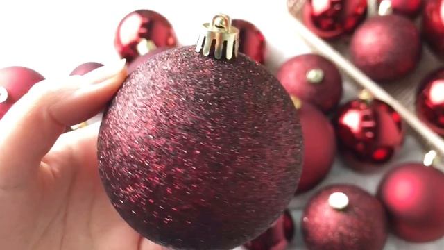 Набор пластиковых шаров ФОН ШИК (матовые, глянцевые, глиттер), цвет: бордо, 10/8/6 см, 020596