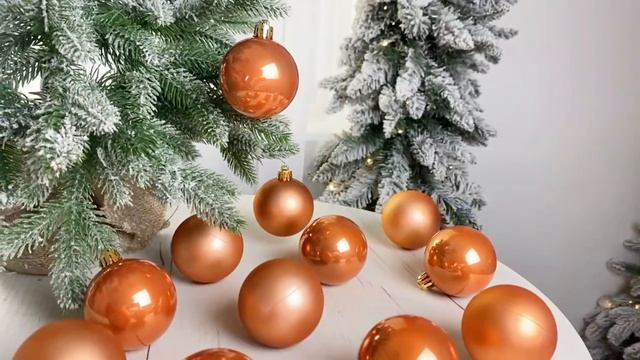 Набор однотонных пластиковых шаров глянцевых и матовых, цвет: пряная тыква, 60 мм, 022582