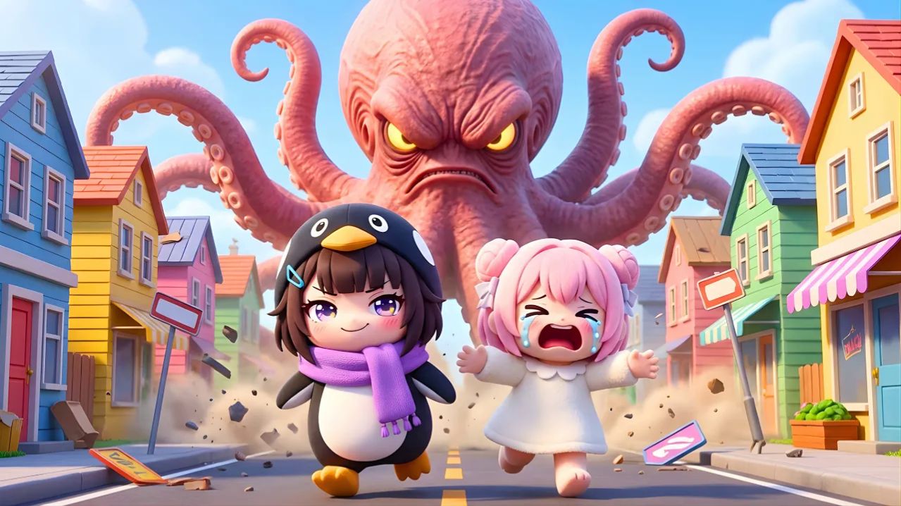 Пингвин Гугу Гага Пытается поджарить симпатичного Осьминога а затем появляется морское чудовище