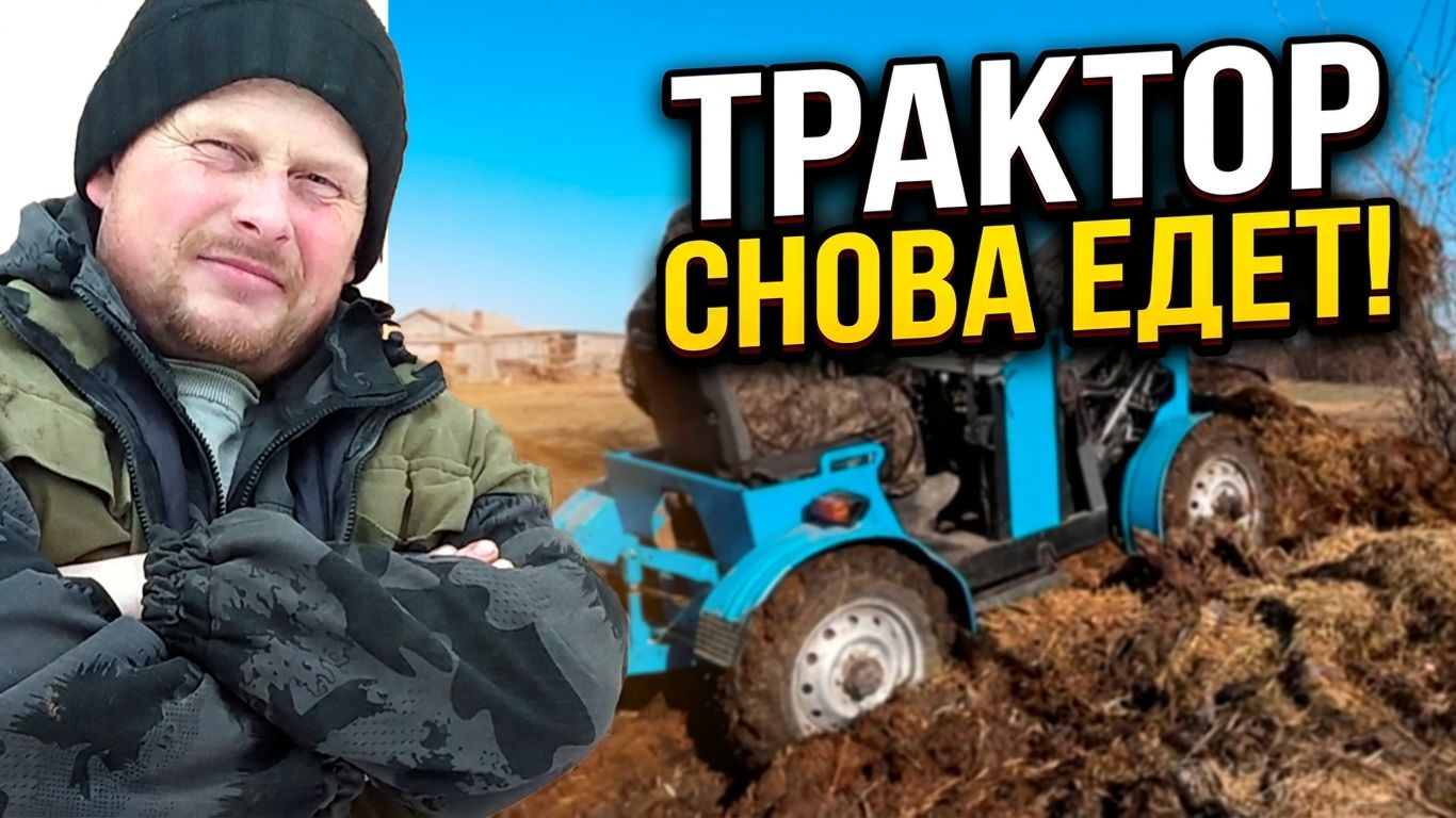 Ремонт завершён: минитрактор снова работает. Жизнь и будни в Омской деревне.