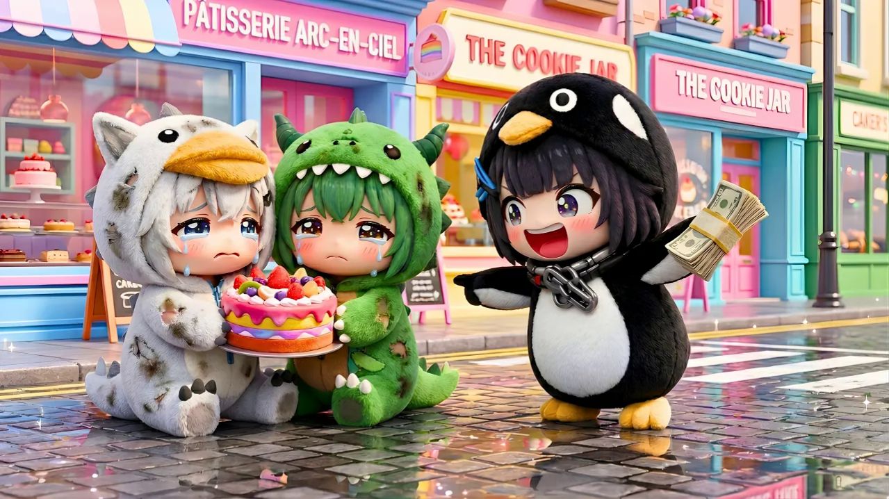 Пингвиненок Гугу Гага Весь день таскает коробки с тортом Своей мечты