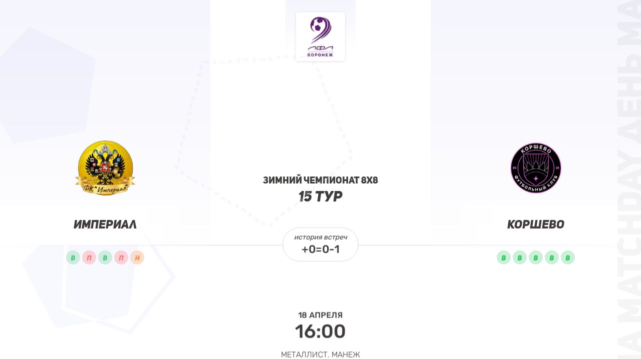 Империал  Коршево. Третья лига. Зимний чемпионат 8х8