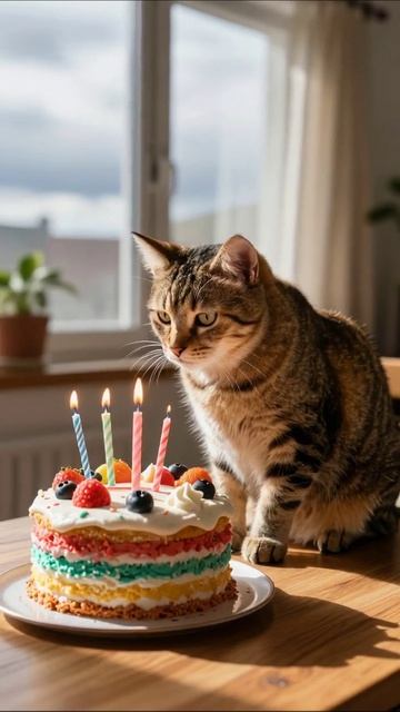 Котик и торт на день рождения! #кот #торт #праздник