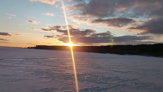 Прогулка. Обское море  закат холодный ветер всё замёрзло  -4 C. The Walk. Ob Sea Sunset 