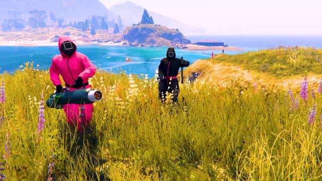 Человек-паук против охранников из игры КАЛЬМАРА в ГТА 5