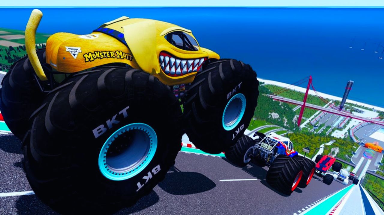 МУЛЬТИКИ ПРО МАШИНКИ 4К Эпические прыжки и столкновения на скоростном монстр-траке Beamng Drive 130