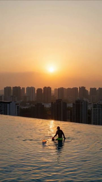 Закат у бесконечного бассейна пейзаж отдых мирприроды