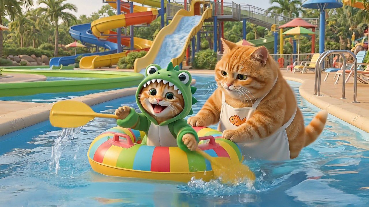 Кошачья история: Милый котёнок впервые в аквапарке с мамой-кошкой
