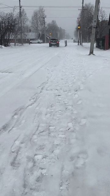 Весенних ботинках по выпавшему снегу идти было классно так как он был такой пушистый и ноги промокли